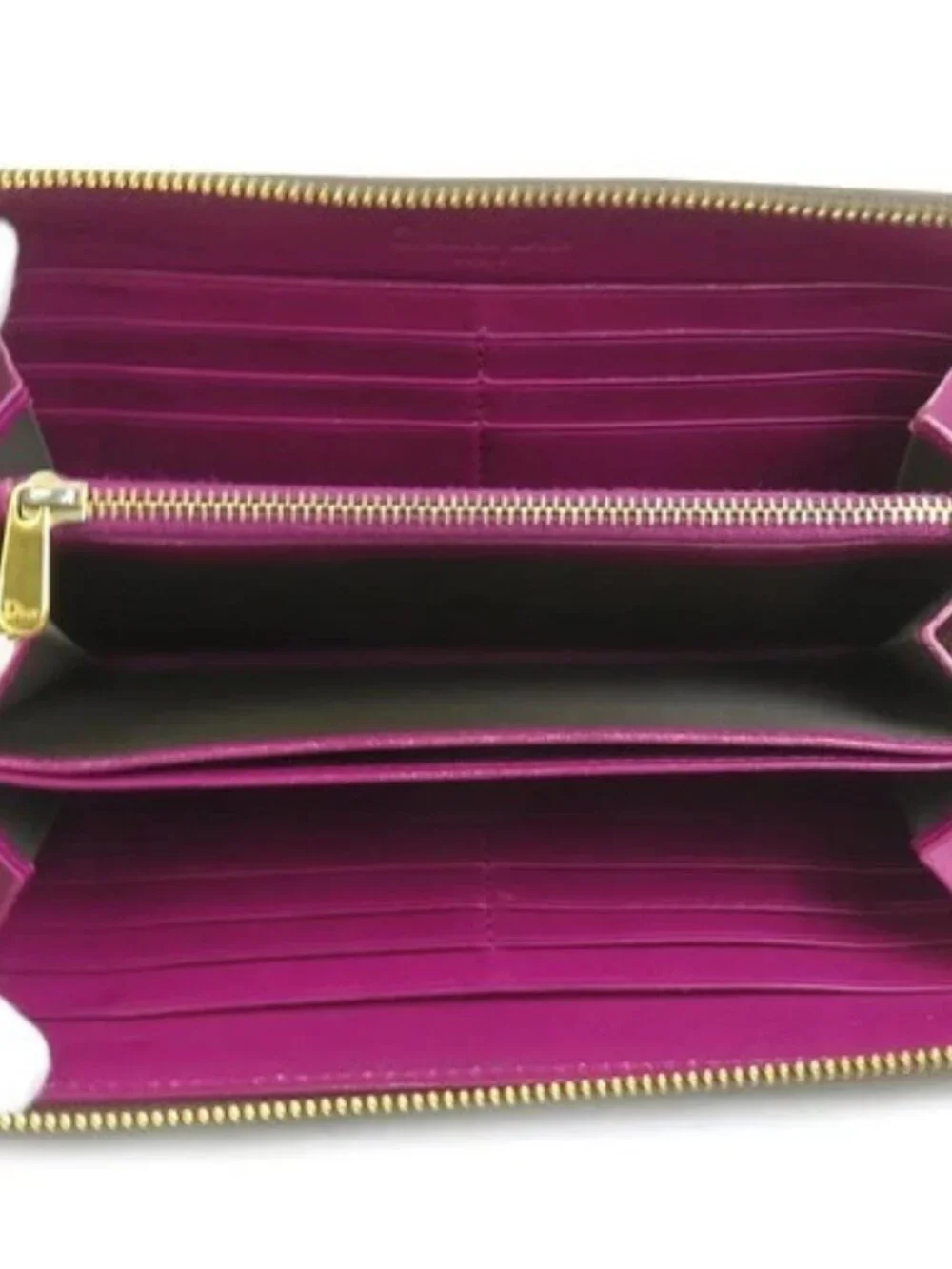 Auth Christian Dior Zip Around long wallet khaki Patent leather h32184a